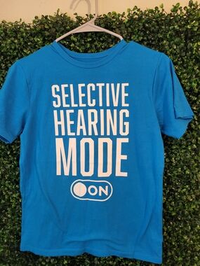 Boys Bright Blue Graphic Tee - 'Selective Hearing Mode'